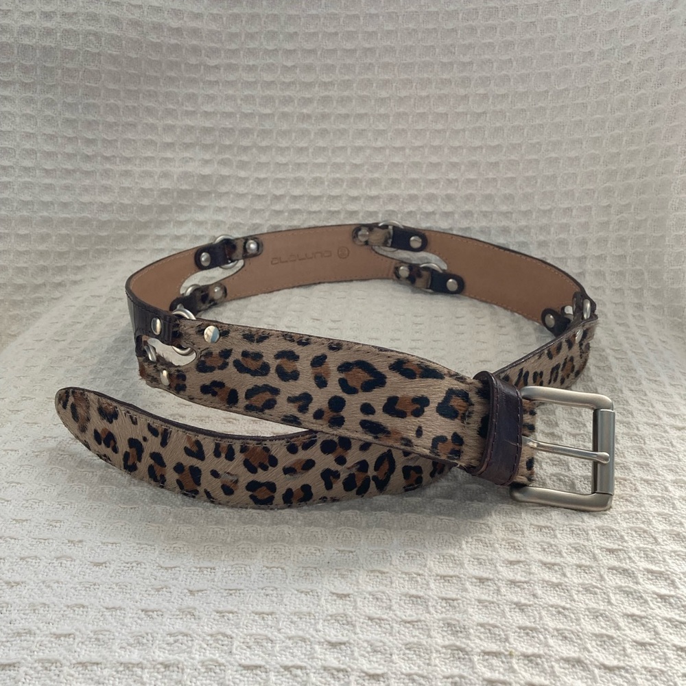 Alaluna Leather And Animal Print Pony Hair Belt